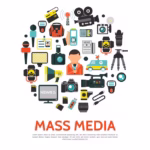 flat mass media round concept with reporter radio tower news car photo video cameras 1284 51022